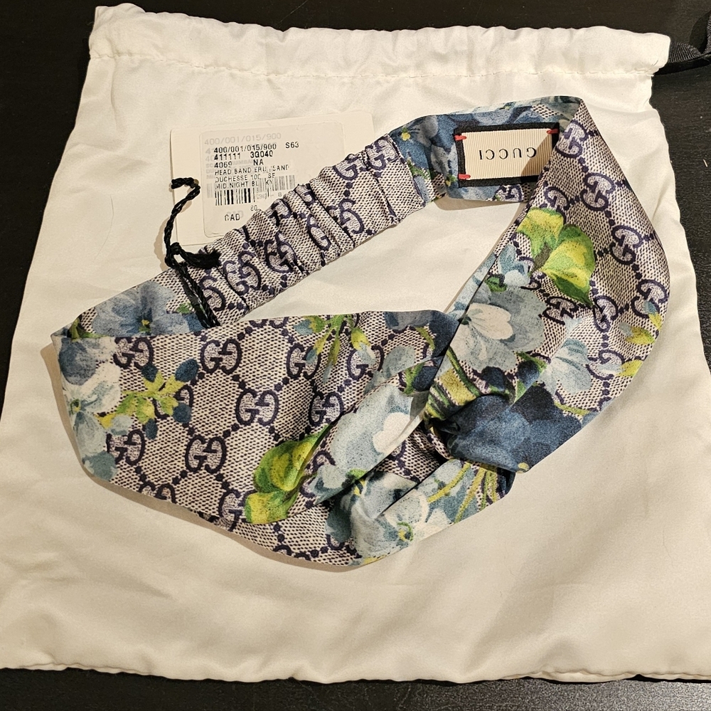 Gucci Blue and Green Floral Pattern Headband